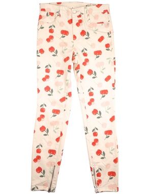 BLANKNYC Cherry Print Jeans Size 27 Cream Skinny Jeans Ankle Zip Statement